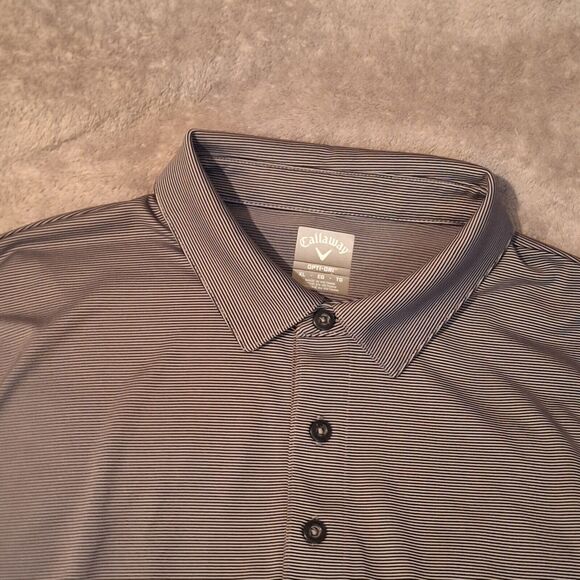 ⛳Callaway Opti-Dri Gray Golf Short Sleeve Logo Men Polo Shirt XL Pin Striped - Picture 7 of 12